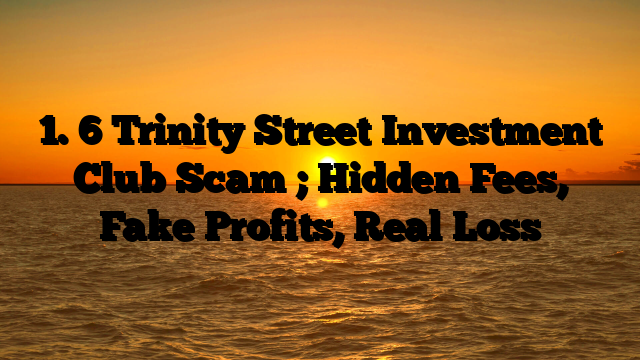 1. 6 Trinity Street Investment Club Scam ; Hidden Fees, Fake Profits, Real Loss